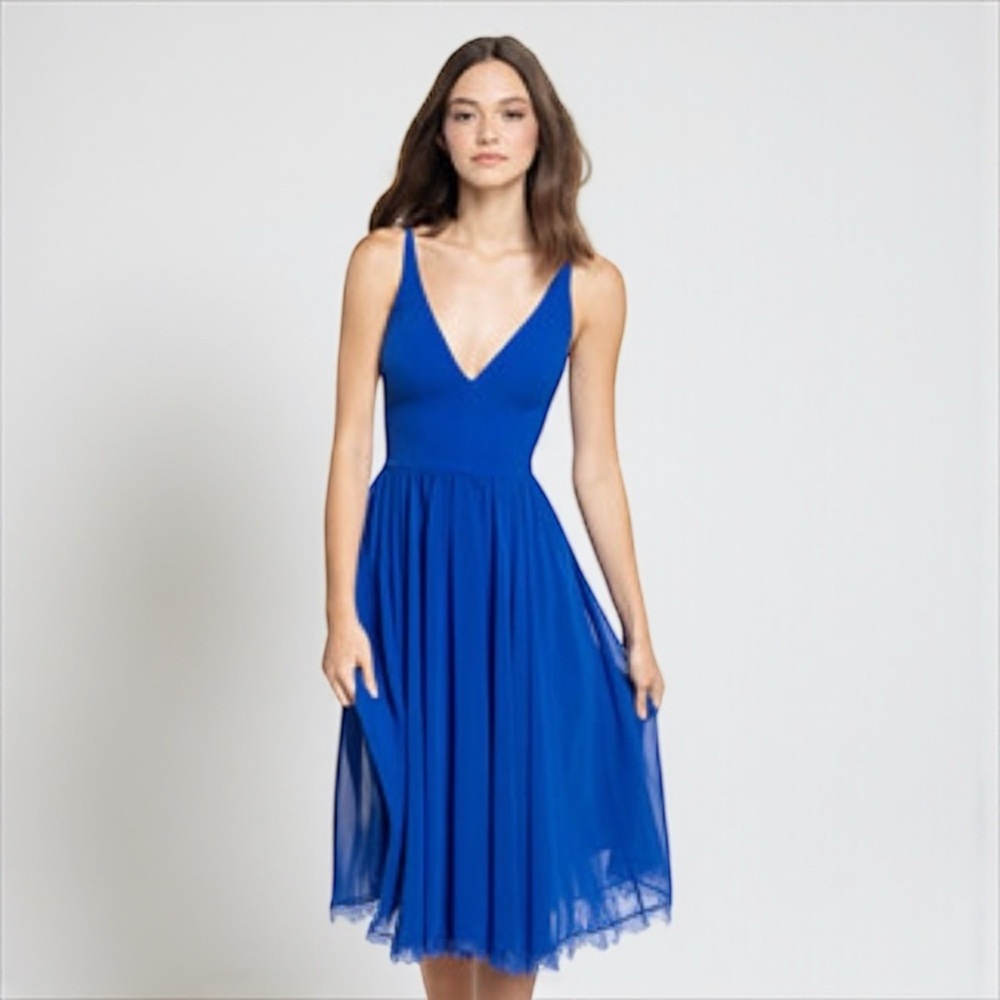 Dress the Population Blue Tulle Cocktail Dress Fit & Flare Size XS